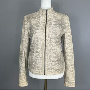 Elie Tahari Size Small Moto Leather Jacket Snakeskin Print Zip Brown Green